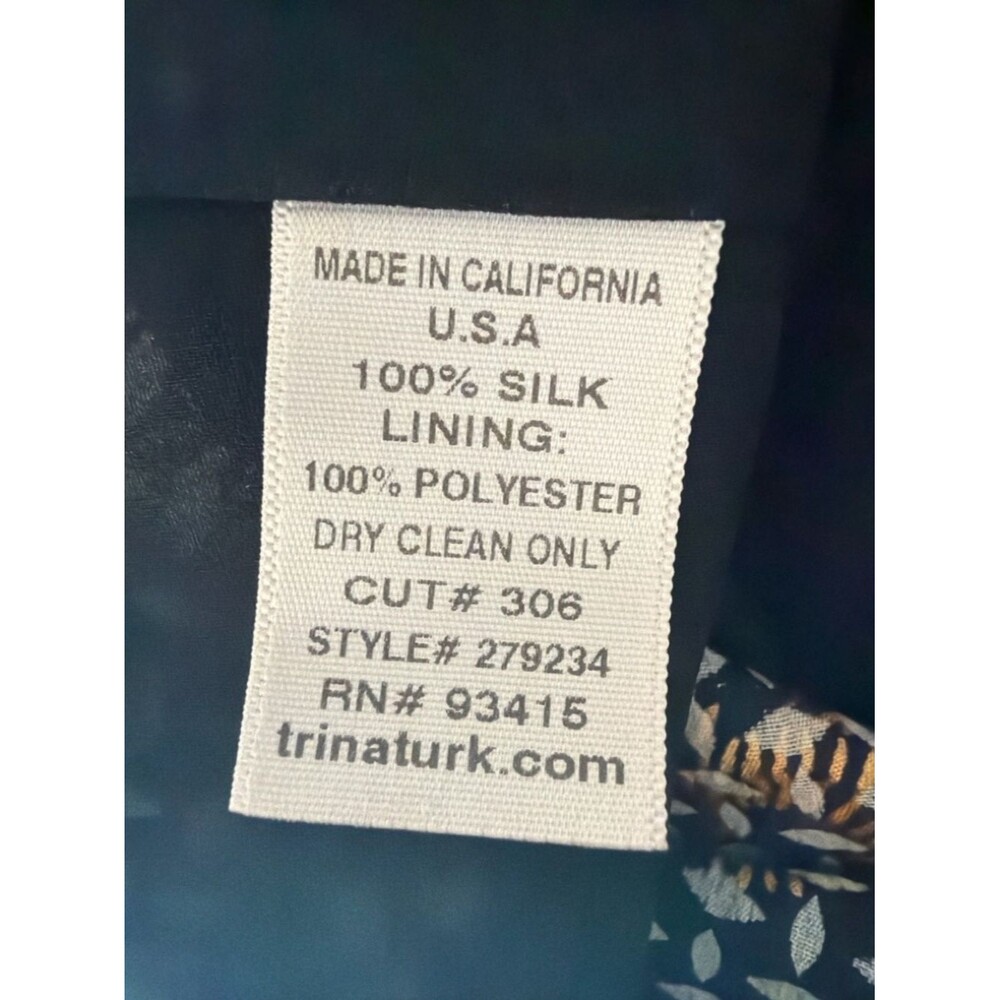 Trina Turk Silk Dress Size 6 Black Gold Print Shift Mini Made in USA - Picture 9 of 9